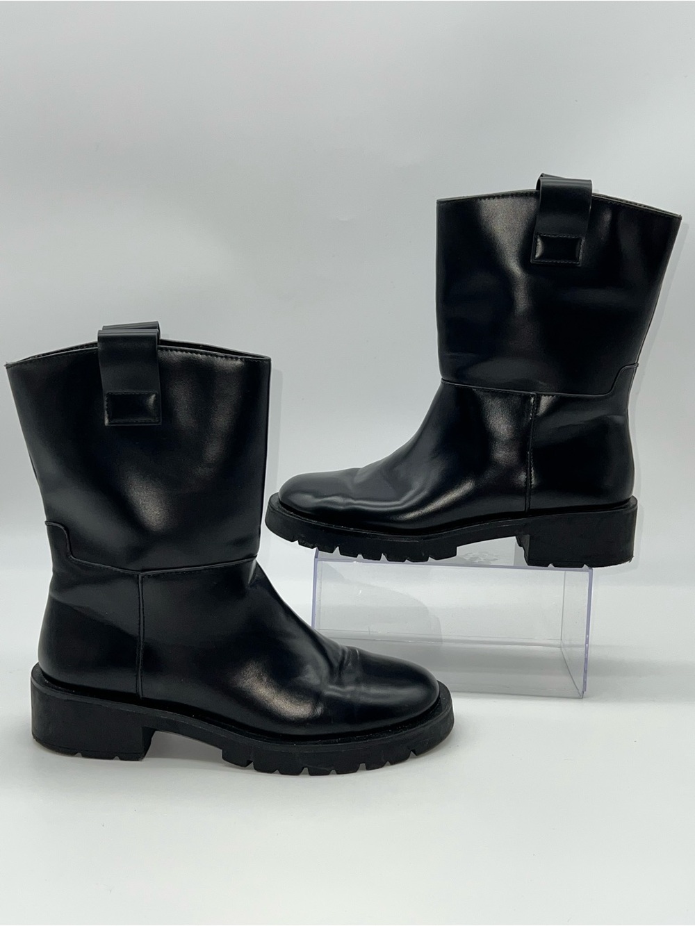 H&M Chunky Lug Rubber Sole Ankle Pull-On Black Boots-Size 39 EU / 8 US
